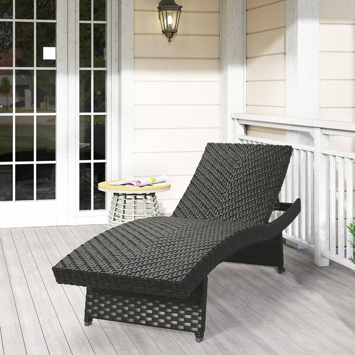Outdoor PE Rattan Sun Lounger, Folding Wicker Garden Lounger Recliner with 4-Level Adjustable Backrest, Rolling Sunbed Lounge Chair with Wheels, Non-Slip Legs for Balcony, Beach, Black