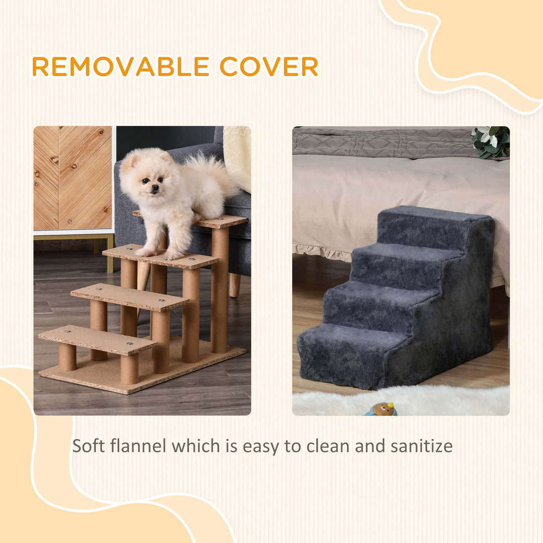 Four-Step Dog Stairs, with Washable Plush Cover, for High Bed Sofa, Dog Stairs for Small Dog and Cat - Dark Grey