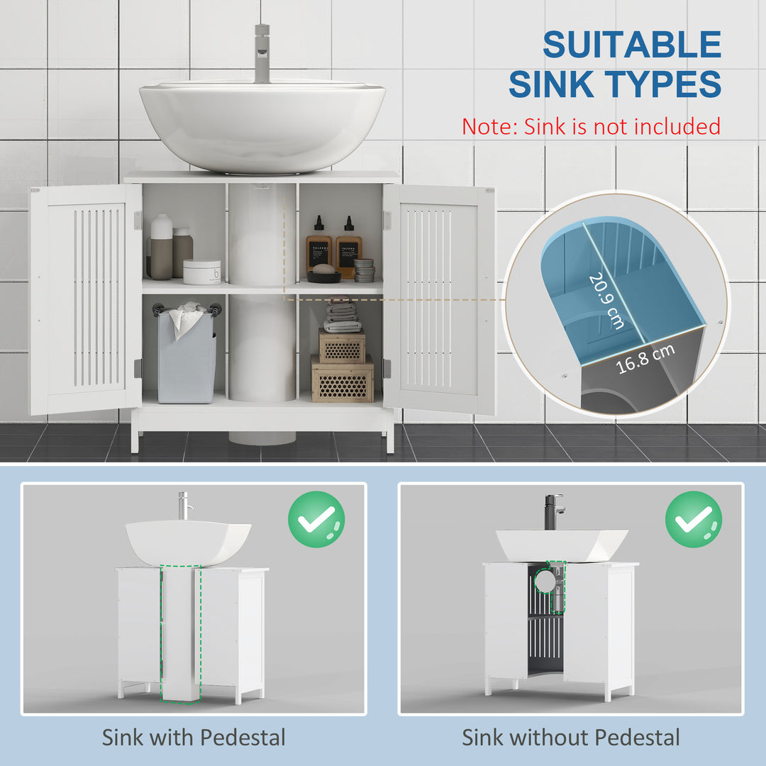 Modern Under Sink Cabinet with 2 Doors, Bathroom Vanity Unit, Pedestal Under Sink Design, Storage Cupboard with Adjustable Shelves, White