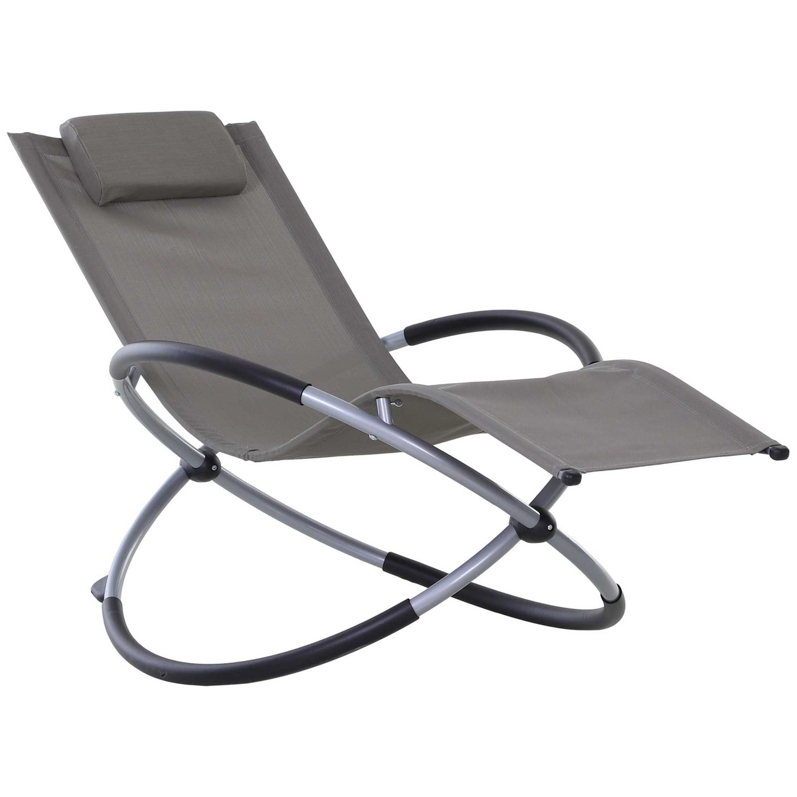 Outdoor Orbital Lounger Zero Gravity Patio Chaise Sun Lounger Foldable Rocking Chair with Pillow, Grey