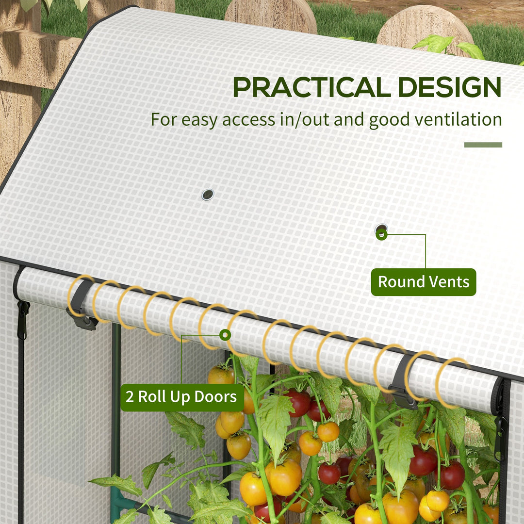 Mini Greenhouse with 4 Wire Shelves, Portable Tomato Greenhouse, Upgraded Garden Grow House for Plants with Roll Up Door and Vents, 100 x 80 x 150cm, White