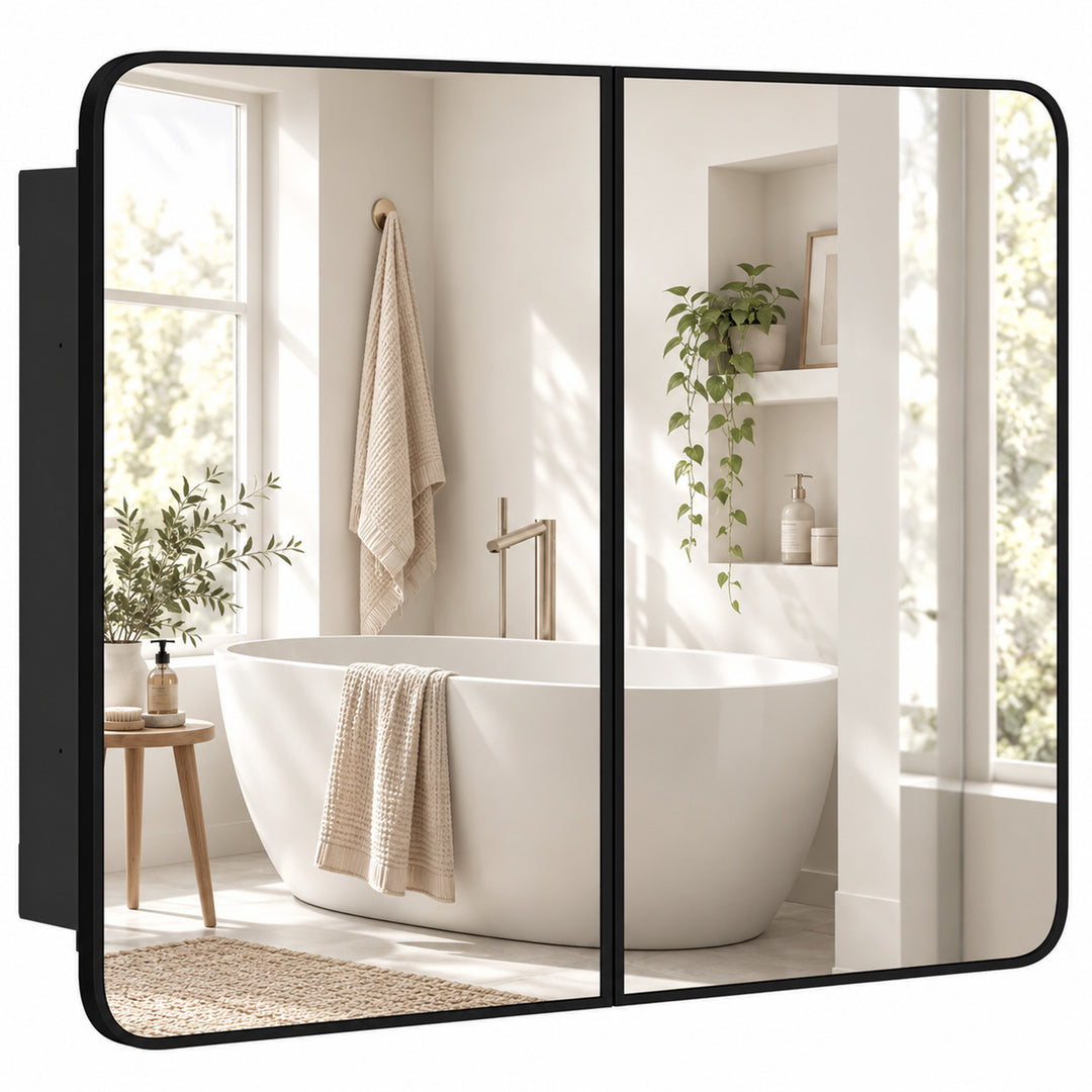76.2 x 11.6 x 61 cm Bathroom Mirror Cabinet, Wall Cabinet with - Black