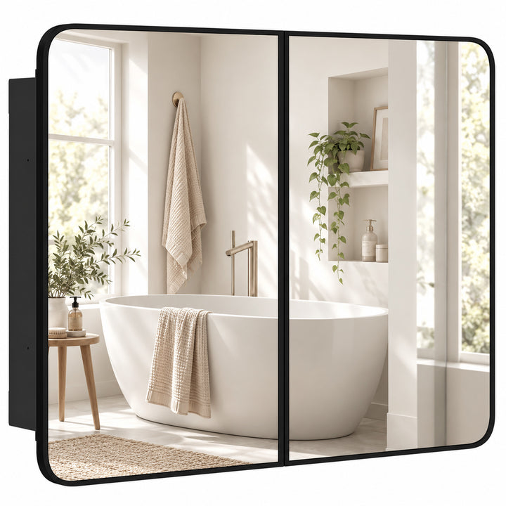 76.2 x 11.6 x 61 cm Bathroom Mirror Cabinet, Wall Cabinet with - Black