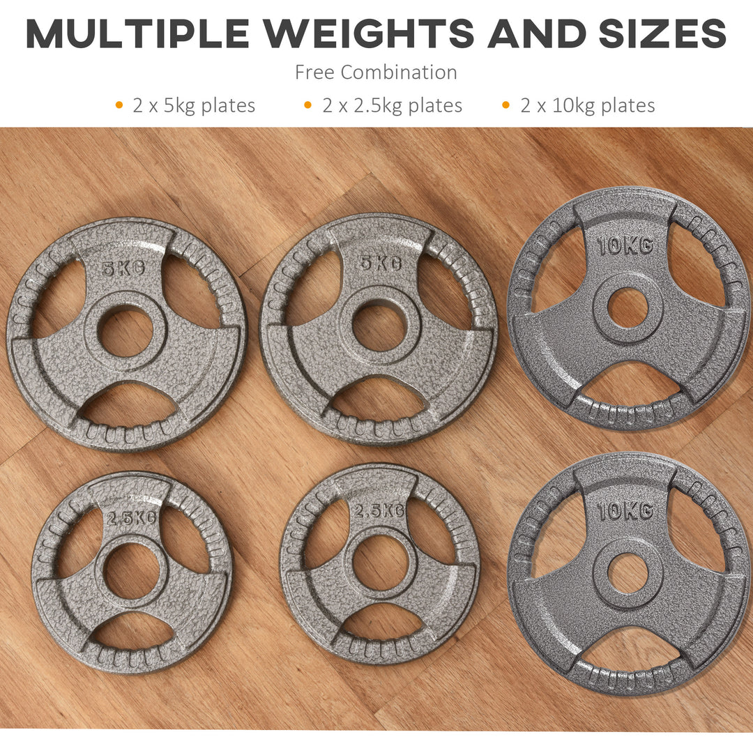 Set of 6 Cast Iron Olympic Weight for 2"/5cm Hole Dumbbell Handle Bar 35kg Dumbbell Plates Barbell Weight 2 x 5kg, 2 x 2.5kg, 2 x 10kg