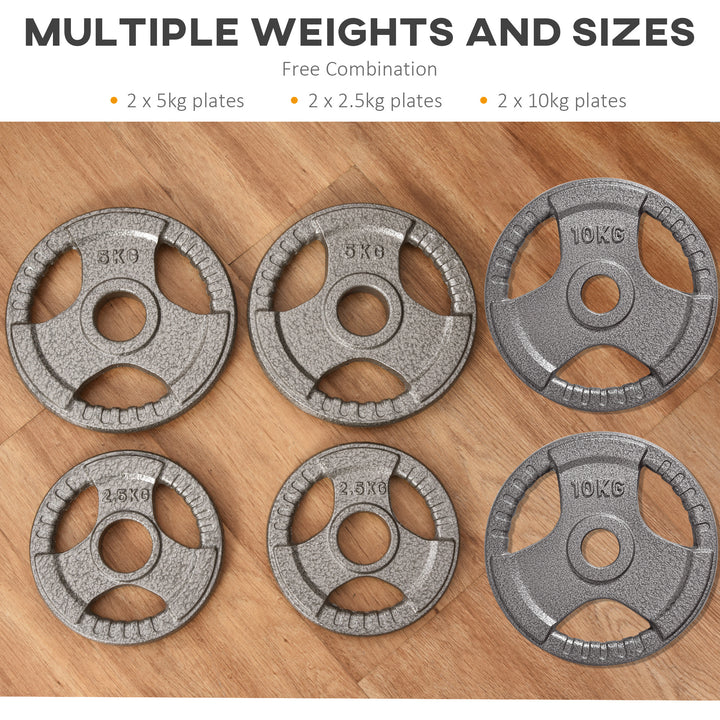 Set of 6 Cast Iron Olympic Weight for 2"/5cm Hole Dumbbell Handle Bar 35kg Dumbbell Plates Barbell Weight 2 x 5kg, 2 x 2.5kg, 2 x 10kg