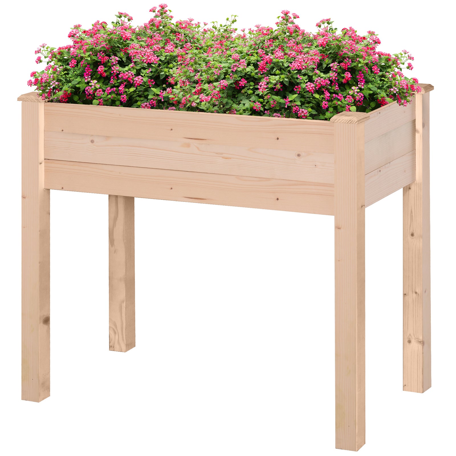 Garden Wooden Planters， Rectangular Raised Bed,Flower Box, Fir Wood Indoor/Outdoor, Oak Tone, 86L x 46W x 76Hcm