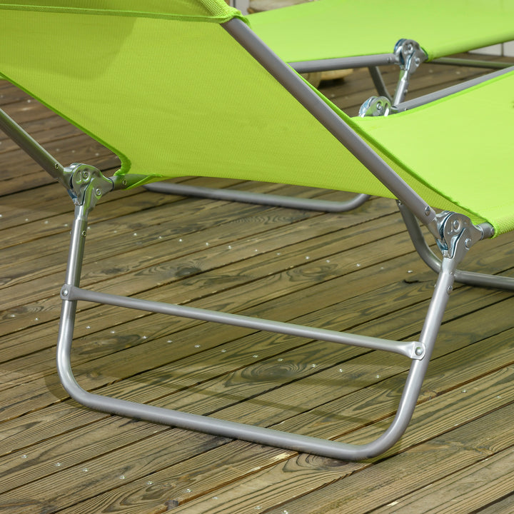 Set of Two Steel Frame Sun Loungers, with Reclining Backs - Green