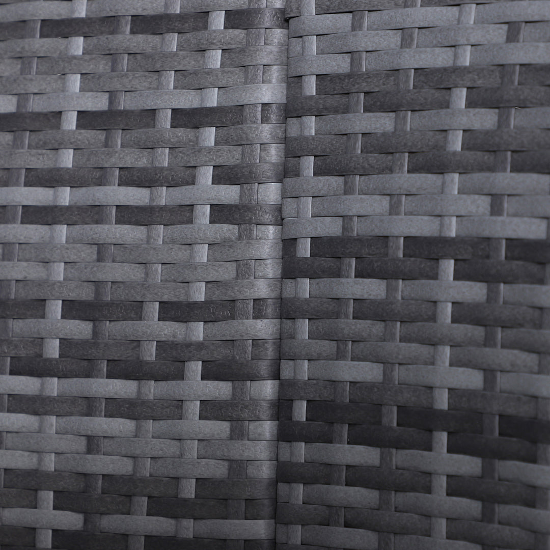 MCL Outdoor PE Rattan Garden Furniture with Cushioned, Patio Wicker Conversation Furniture Set, Round Daybed with Retractable Canopy, Coffee Table and Three Pillows, Grey/Blue Grey