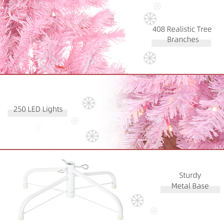 5FT Tall Prelit Pencil Slim Artificial Christmas Tree with Realistic Branches, Warm White LED Lights and 408 Tips, Xmas Decoration, Pink