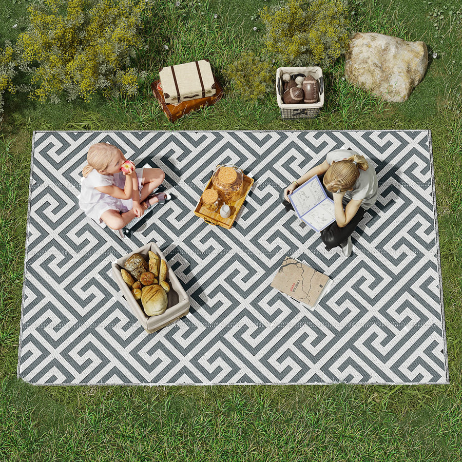 Outdoor Rug Reversible Mat Plastic Straw Rug Portable RV Camping Mat for Garden Picnic Indoor, 152x243cm, Light Grey