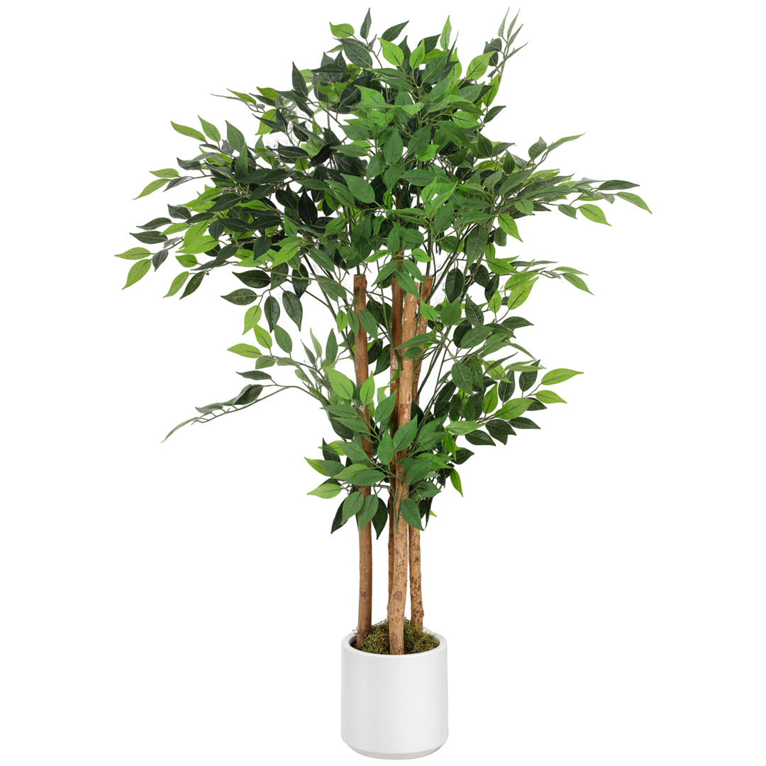 120cm Artificial Ficus Tree, Fake Potted Tree with Solid Wood Trunk an