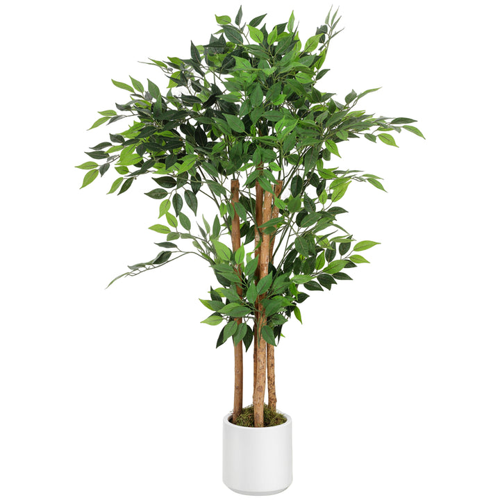 120cm Artificial Ficus Tree, Fake Potted Tree with Solid Wood Trunk an