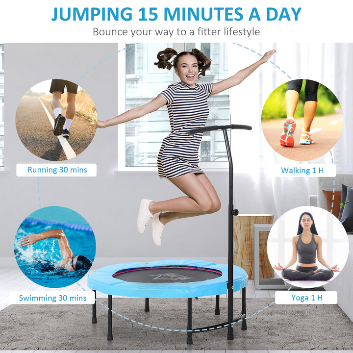 40" Fitness Trampoline with Adjustable Handle, Rebounder Trampoline, Mini Jumper for Indoor Exercise Workout, Blue