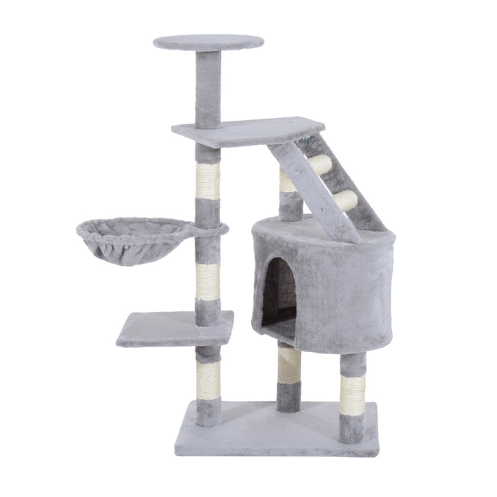 PawHut Cat Tree with Scratching Post, Kitten Activity Centre, Play House, Pet Furniture, 125cm, Grey | Aosom UK