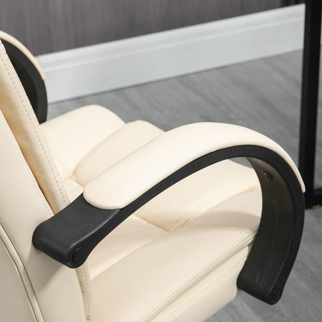 Office Chair, PU Leather Desk Chair with 13cm Soft Padded Seat and Backrest, Swivel Chair with Adjustable Height and Rolling Wheels, Beige