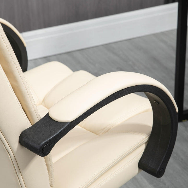 Office Chair, PU Leather Desk Chair with 13cm Soft Padded Seat and Backrest, Swivel Chair with Adjustable Height and Rolling Wheels, Beige