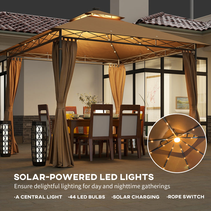 3 x 3 m Solar LED Metal Gazebo - Brown