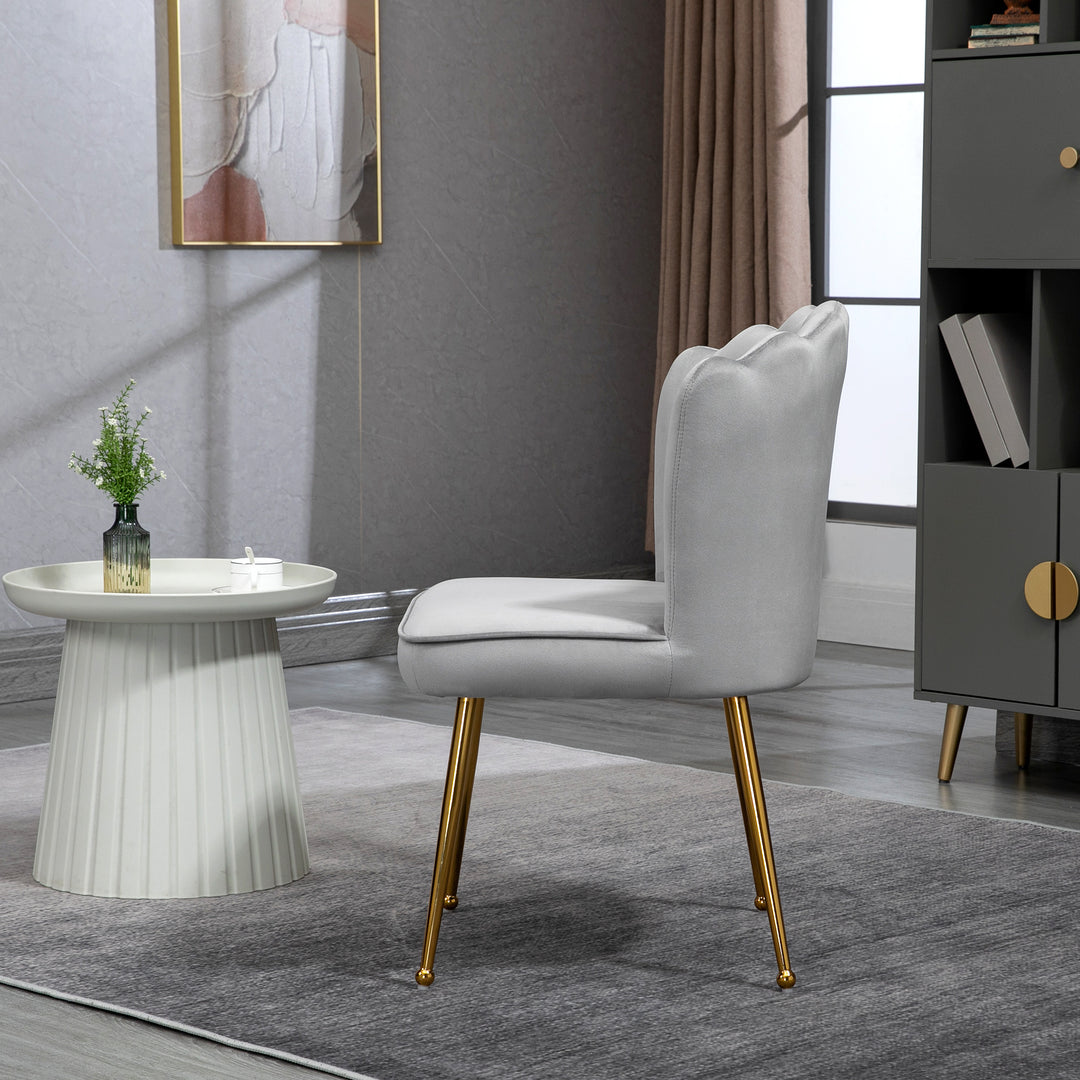 Shell Dining Chairs Set of 2, Upholstered Kitchen Chairs with Gold Metal Legs and Backrest, Velvet Fabric Lounge Leisure Chairs for Living Room, Reception Room, Grey