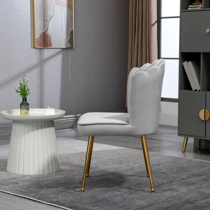 Shell Dining Chairs Set of 2, Upholstered Kitchen Chairs with Gold Metal Legs and Backrest, Velvet Fabric Lounge Leisure Chairs for Living Room, Reception Room, Grey