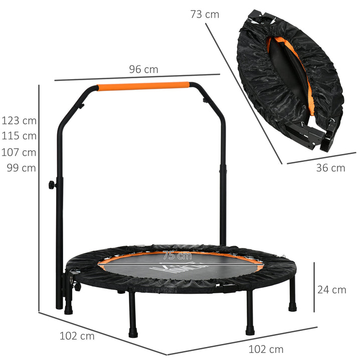 40" Foldable Mini Fitness Trampoline, with Adjustable Foam Handle, Orange