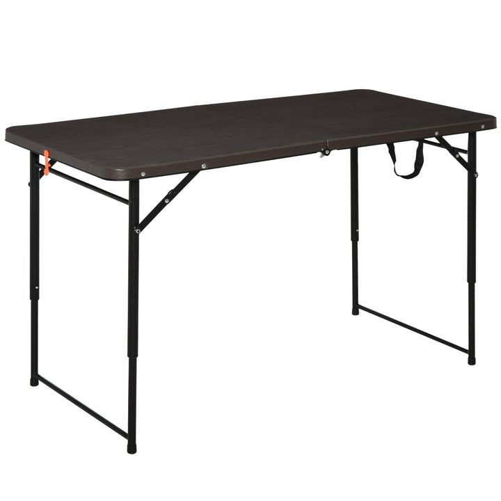 4FT Portable Metal Picnic Table, 22Lx61Wx53/71.5H cm-Black/Brown