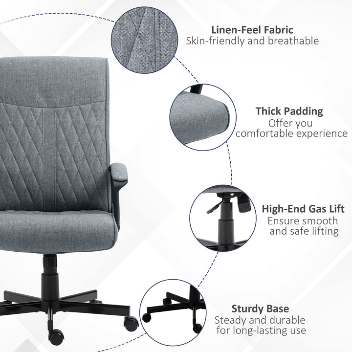 High Back Home Office Chair, Linen Fabric Computer Chair, Swivel Desk Chair with Adjustable Height for Living Room, Bedroom, Study, Dark Grey