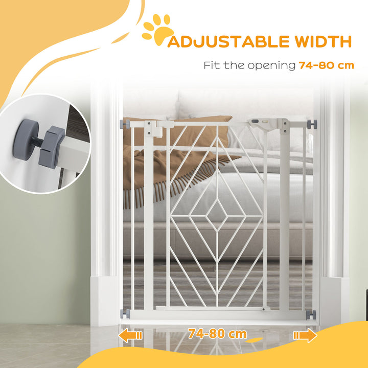 PawHut Pressure Fit Stair Gate, Dog Gate, with Auto Closing Door, Double Locking, Easy Installation, Openings 74