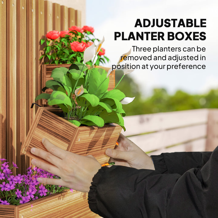 Wall-mounted Wooden Garden Planters with Trellis, Drainage Holes and 3 Planter Boxes for Patio, Carbonised