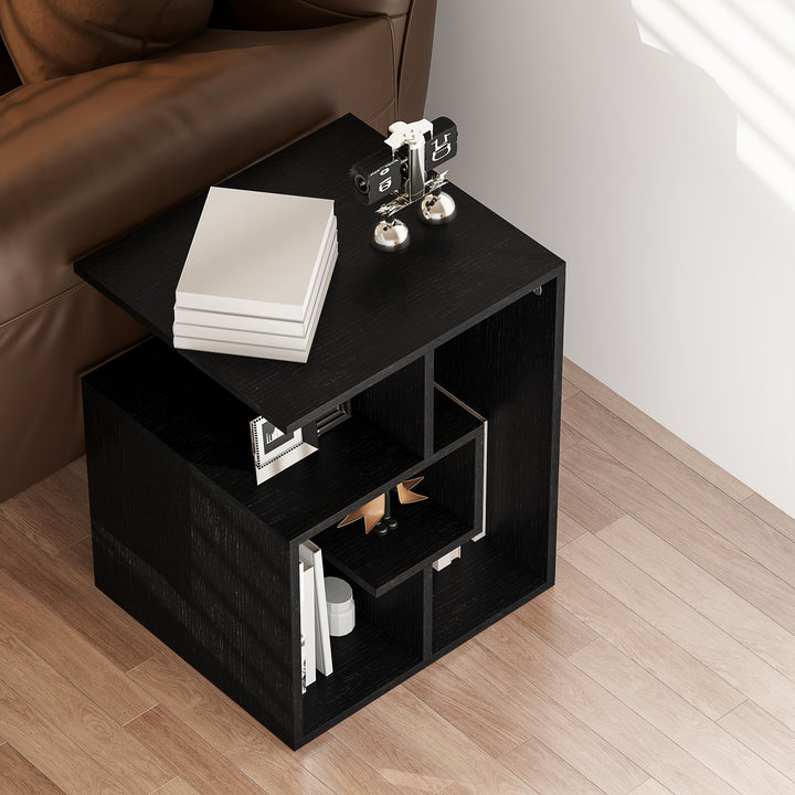 Side Table, 3 Tier End Table with Open Storage Shelves for Living Room, Bedroom, Black
