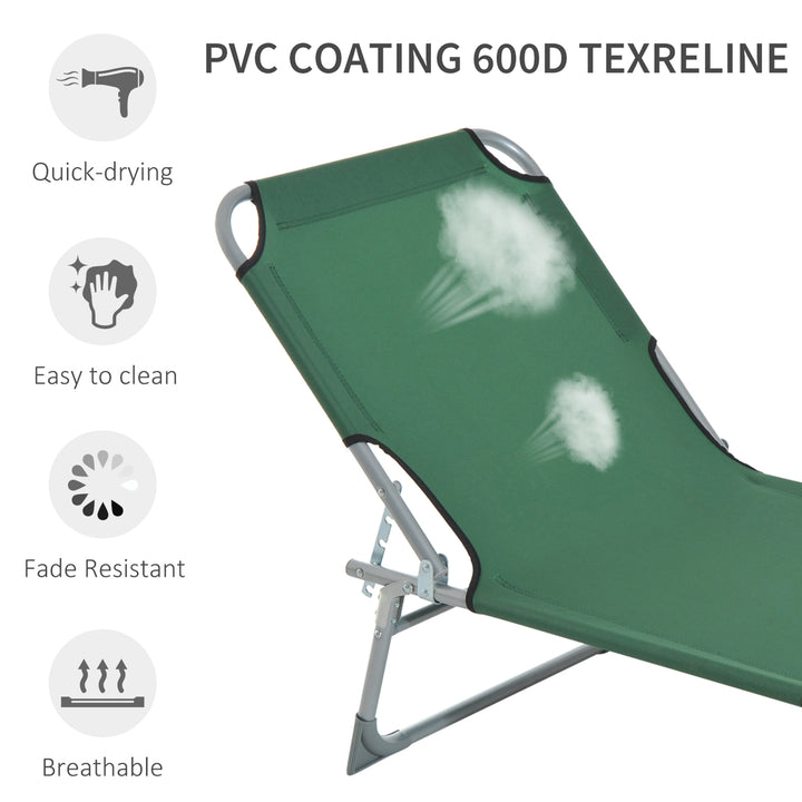 Reclining Sun Lounger Chair Folding Camping Bed with 4-Position Adjustable Backrest, for Travel Indoor Outdoor Office Fishing, Green
