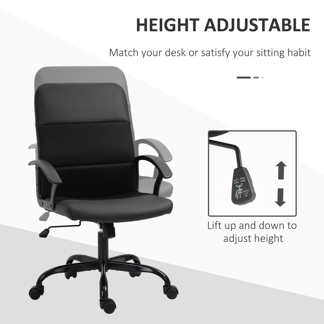 Mesh Office Chair, Faux Leather Desk Chair with Swivel Wheels, Adjustable Height and Tilt Function, Black