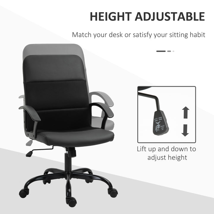 Mesh Office Chair, Faux Leather Desk Chair with Swivel Wheels, Adjustable Height and Tilt Function, Black