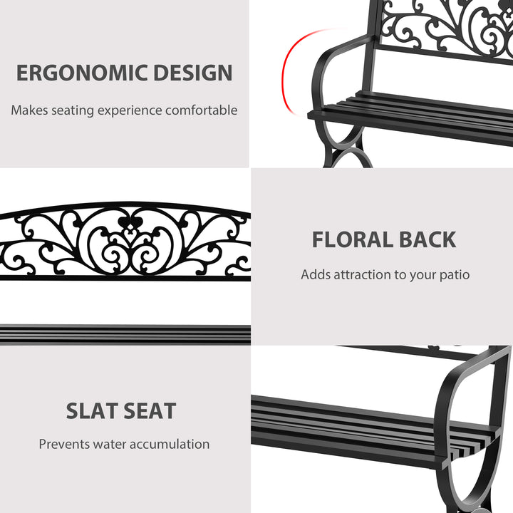127L x 60W x 85H cm Powder Coated Garden Bench for Patio Backyard, Steel-Black