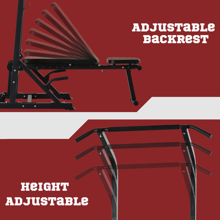 Pull Up Station with Adjustable Weight Bench, Dip Station and Barbell Rack, Multi-Function Power Tower Free Standing Pull Up Bar for Home Gym