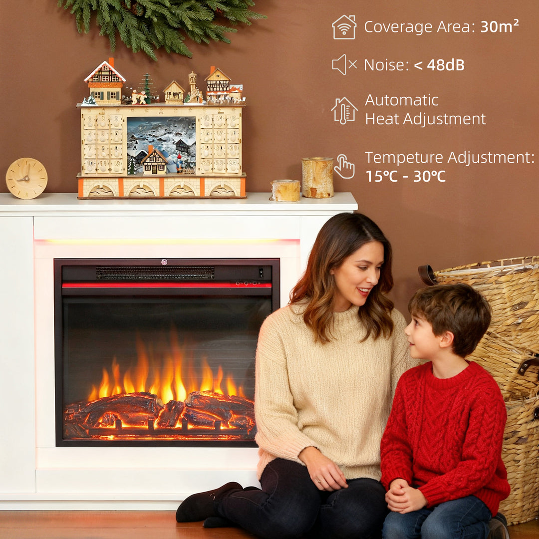 MCL Electric Fireplace with Surround, 32" 2000W Inset Electric Fire and Mantel Reach up to 30 m² with 12 Colours Realistic Flame Effect & 5 Brightness, Remote & Timer for Living Room, White