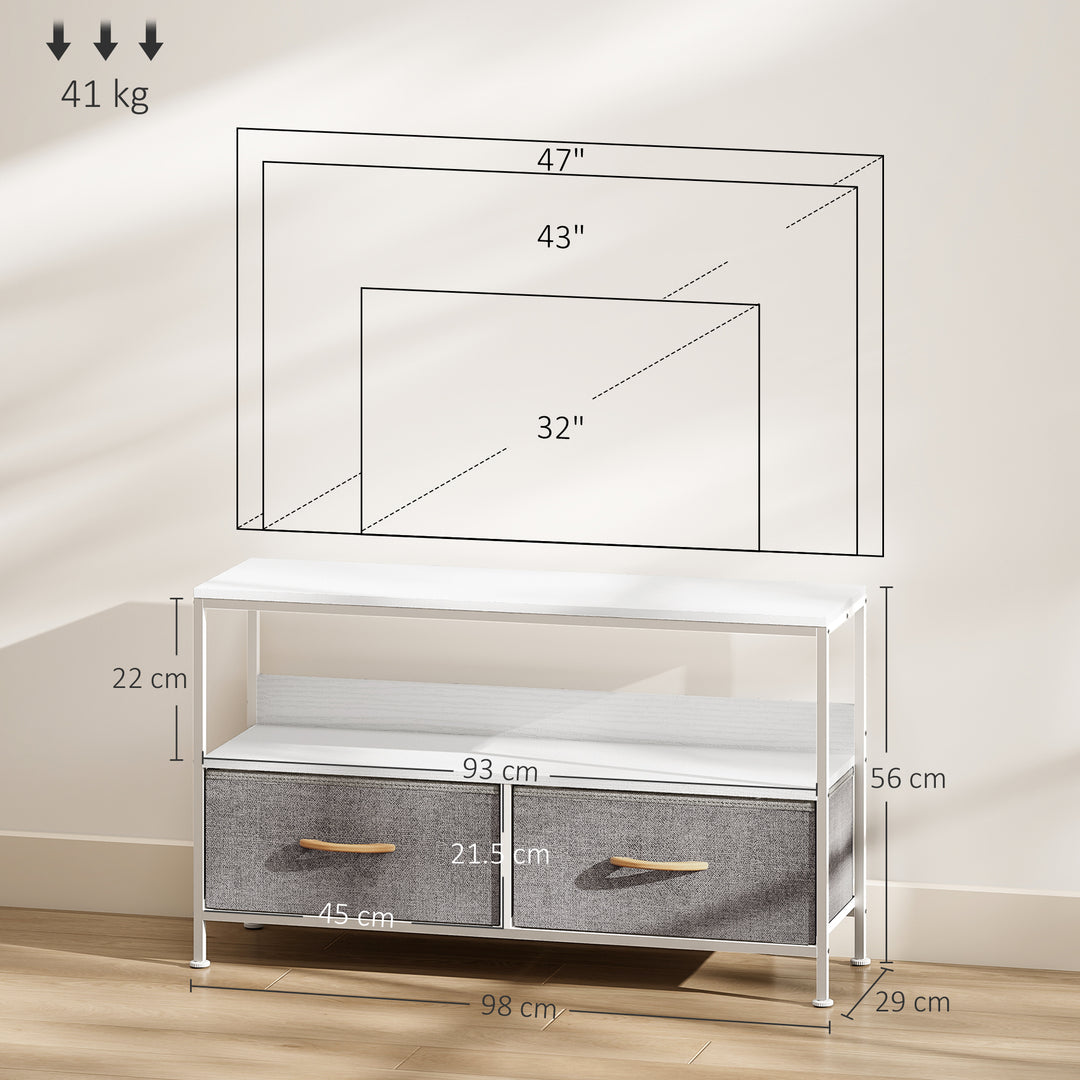 TV Stand Cabinet with 2 Foldable Drawers - White