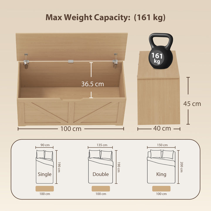 127L Home Storage Box, with Safety Hinges - Nature Wood Finish
