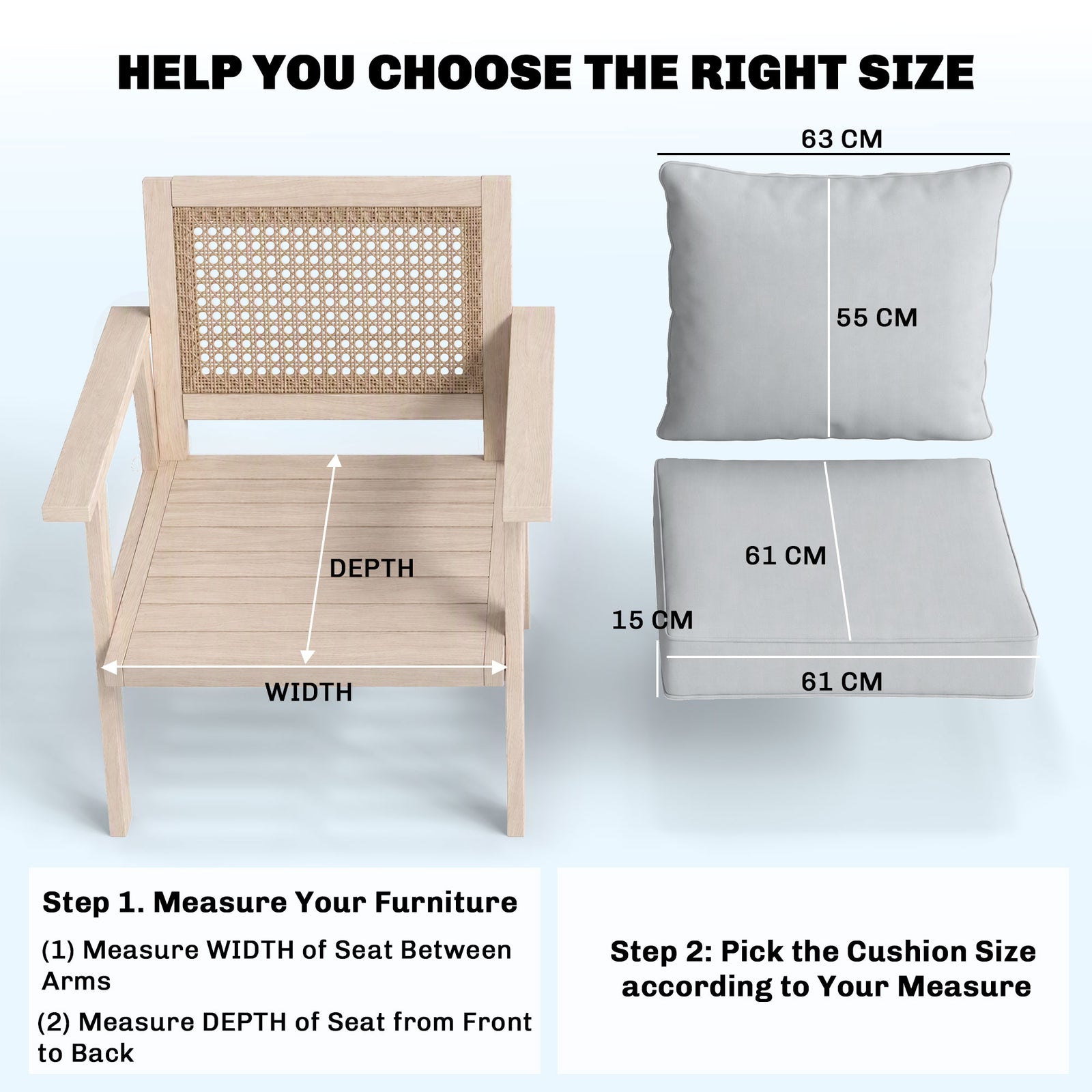 Outdoor Seat and Back Cushion Set, 63L x 55W x 15Dcm Patio Deep Seatin