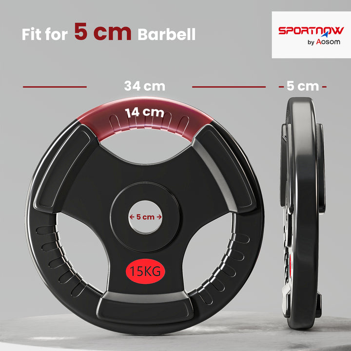 MCL Olympic Weight Plates, 2"/5cm Weight Disc Pair with Tri-Grips, 2 x 15kg Dumbbell Plates for Weightlifting and Strength Training Home Gym Fitness Workout, Black