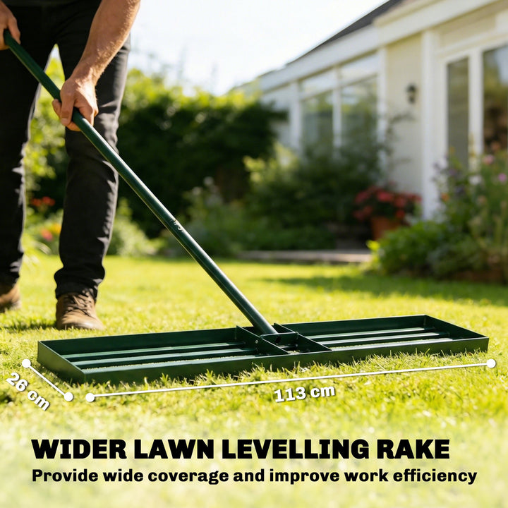 Lawn Levelling Rake, 113 x 26 cm Lawn Leveller Lute with 169 cm Handle