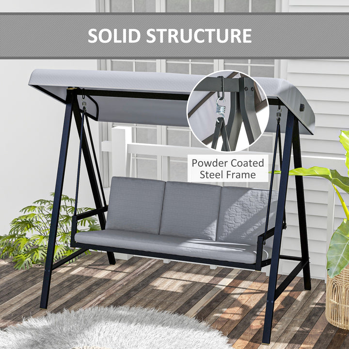 Three-Seat Garden Swing Chair, with Adjustable Canopy - Grey