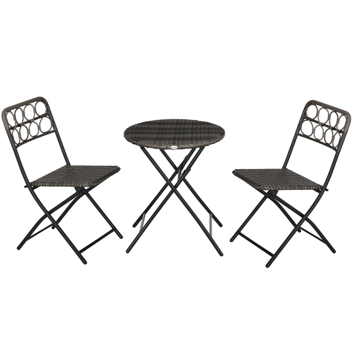 Outsunny Handwoven Rattan Bistro Set: 3-Piece Folding Chairs & Table, Coffee Set for Garden, Balcony & Poolside, Grey | Aosom UK