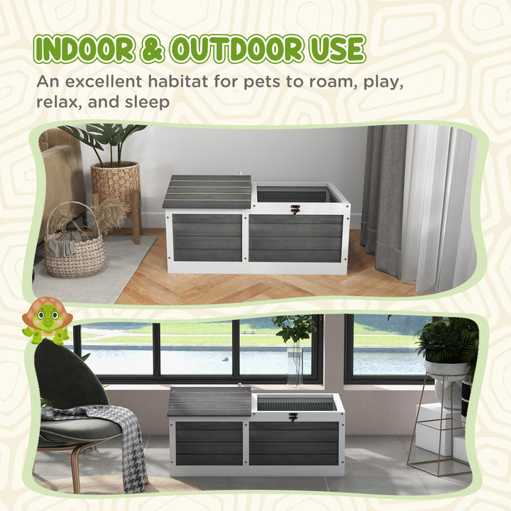 Wooden Tortoise House, Small Pet Reptile Shelter, with Hide Den and Run - Grey