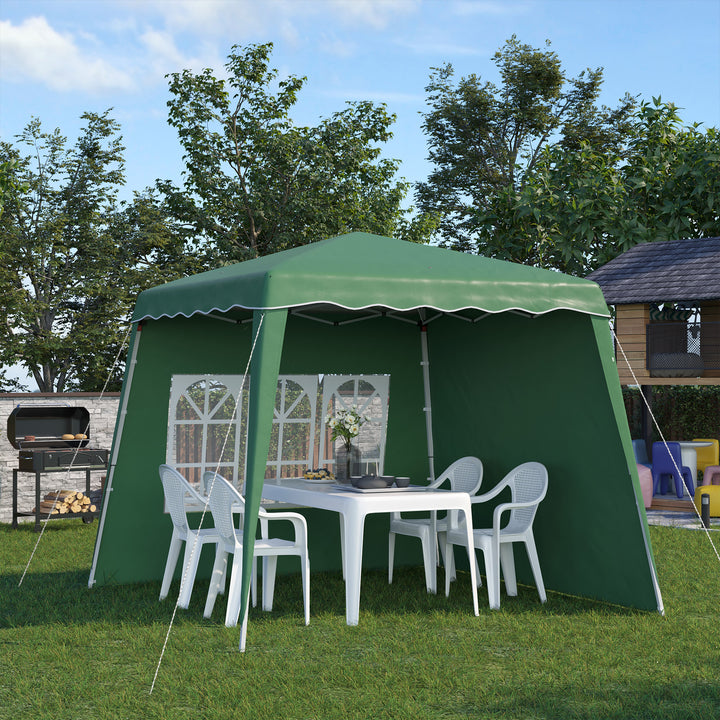 Outsunny Pop Up Gazebo with 2 Sides, Slant Legs and Carry Bag, Height Adjustable UV50+ Party Tent Event Shelter for Garden, Patio, Green