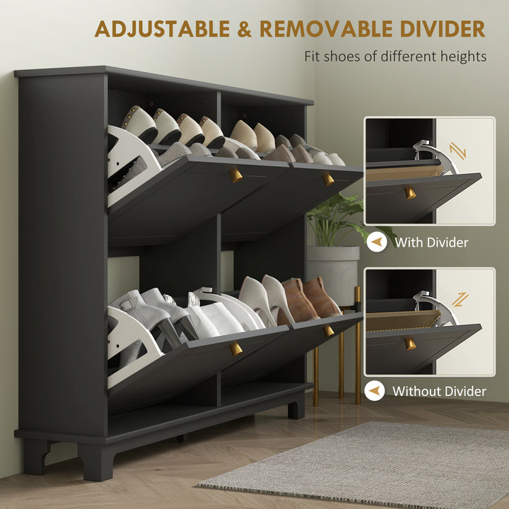 Narrow Shoe Storage Cabinet, Slim Shoe Cabinet with 4 Flip Drawers, Adjustable Shelves for 16 Pairs of Shoes, Black