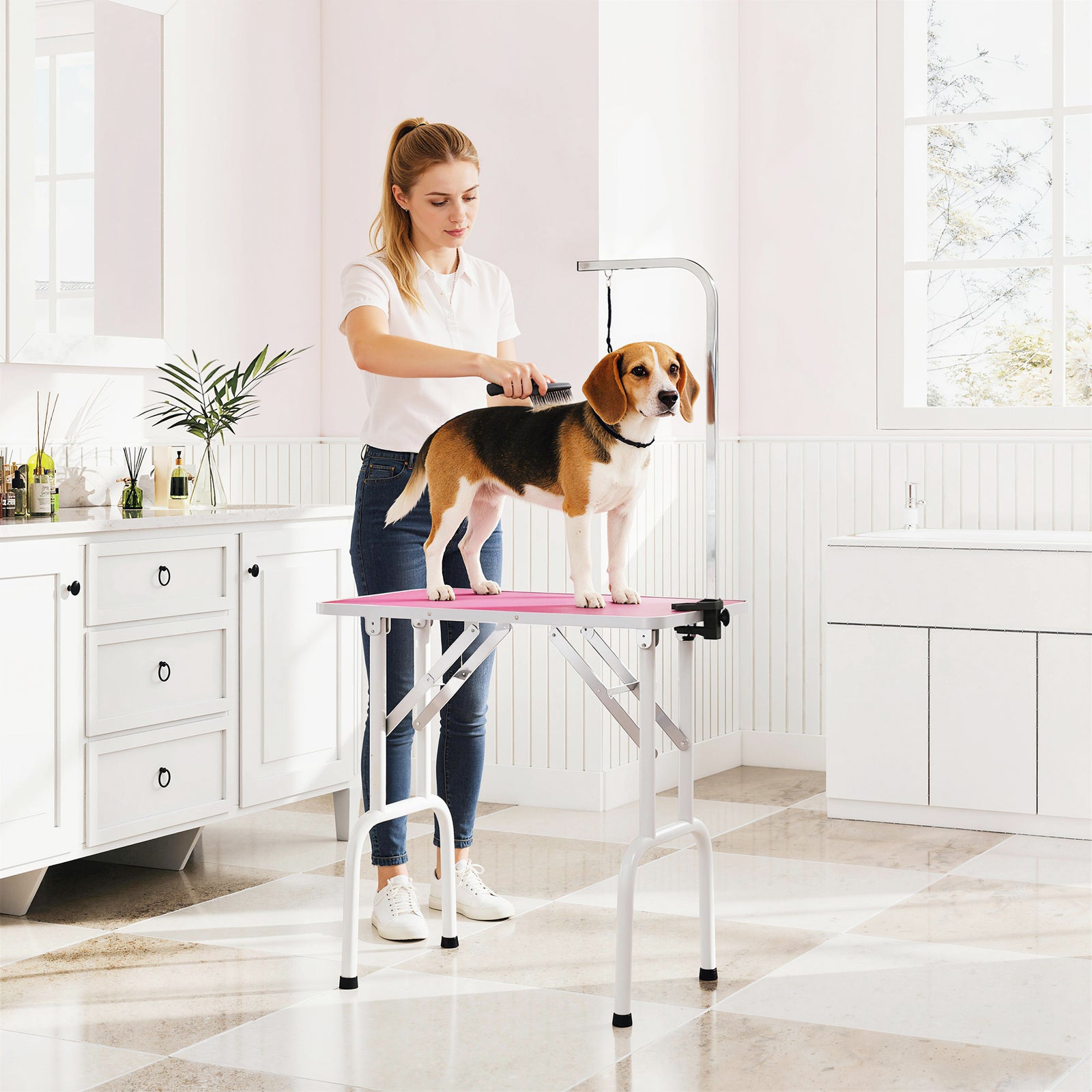 32" Foldable Dog Grooming Table Pet Drying Beauty Table Adjustable Fix