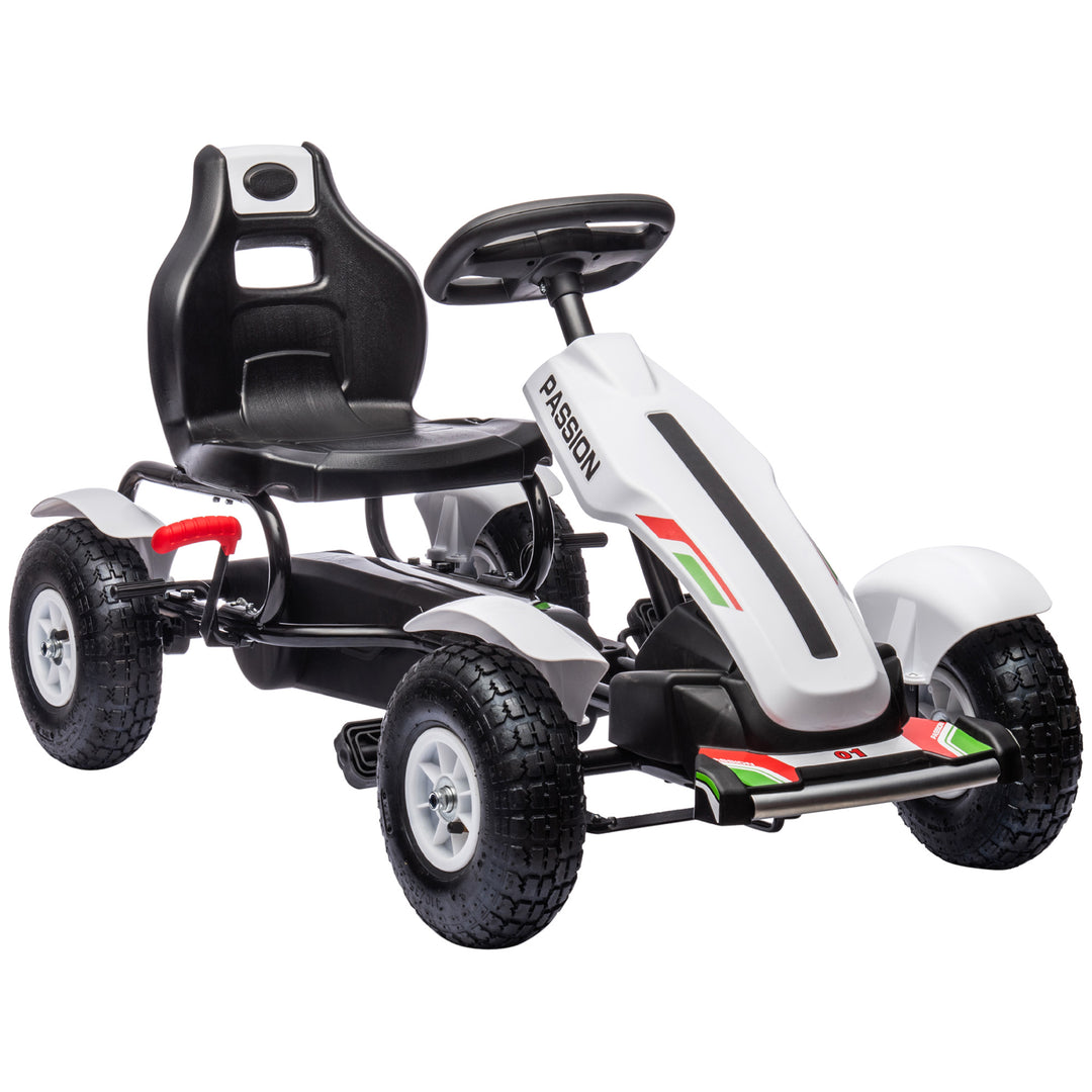 Children Pedal Go Kart, Kids Ride On Racer with Adjustable Seat, Inflatable Rubber Tyres, Handbrake, for Ages 5-12 Years - White