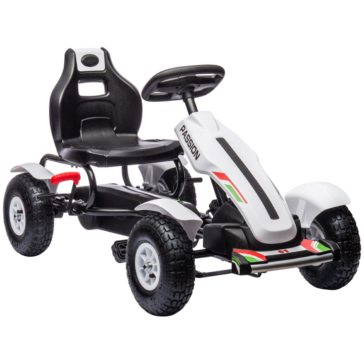 Children Pedal Go Kart, Kids Ride On Racer with Adjustable Seat, Inflatable Rubber Tyres, Handbrake, for Ages 5-12 Years - White