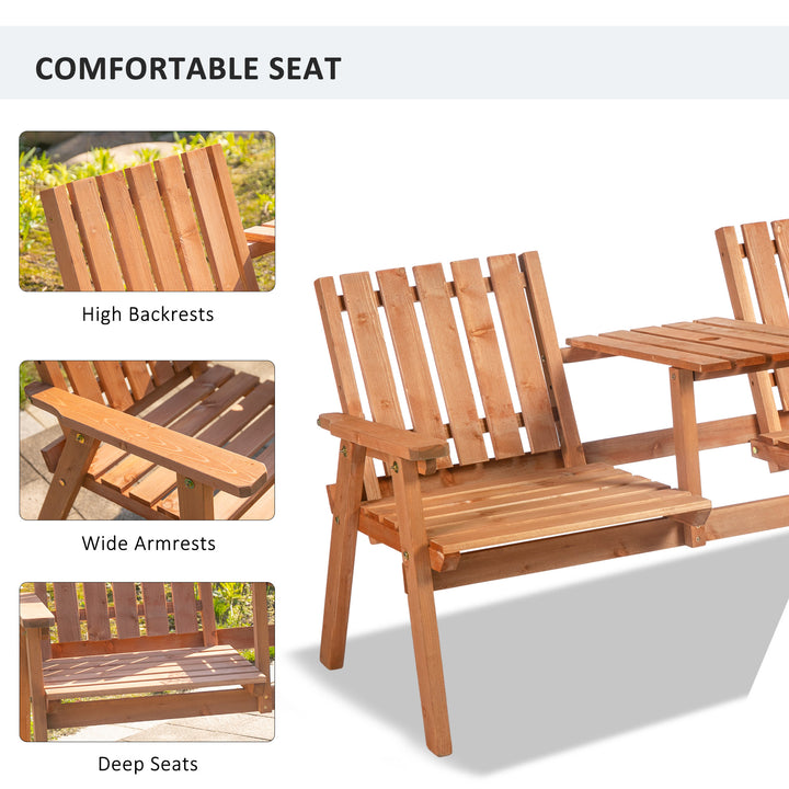 2-Seater Fir Wood Bench w/ Centre Table