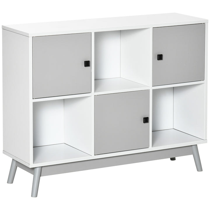 HOMCOM Storage Cabinet, Bookcase, Display Shelf with 6 Storage Cubes & Doors for Dining Room, Living Room, Grey